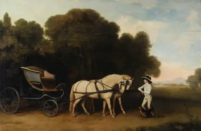 Phaeton med ett par gräddvita ponnyer och en stalldräng av George Stubbs
