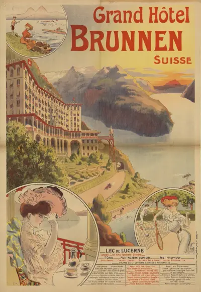 Grand Hôtel Brunnen. Suisse. Lac de Lucerne. vue splendide. coin le plus célèbre de l’histoire suisse av Georges Meunier