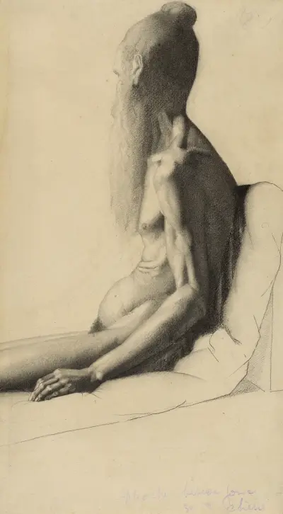 Nude Study of an Old Man av Georges Seurat