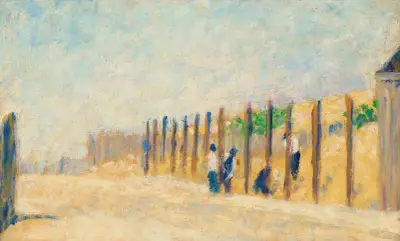 Ouvriers enfonçant des pieux av Georges Seurat
