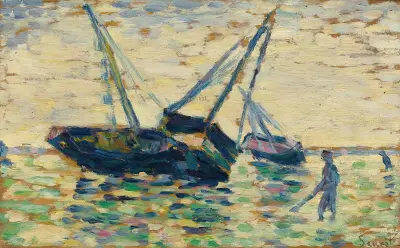 Trois Bateaux Et Un Marin (Étude Pour L’échouage À Grandcamp) av Georges Seurat