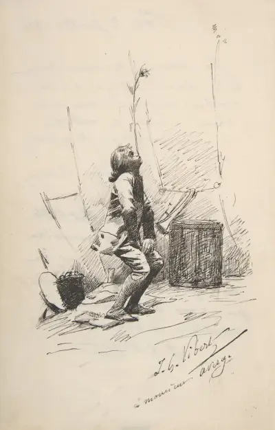 Pojke balanserar ett högt ogräs på näsan av Jehan Georges Vibert