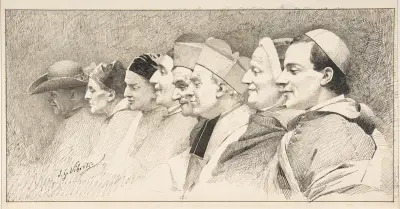 Åtta kyrkomäns huvuden av Jehan Georges Vibert