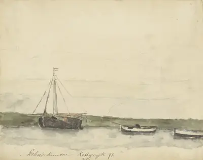 Schepen in de haven te Katwijk aan Zee av Gerhard Munthe