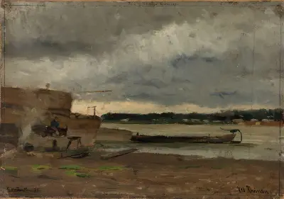 View of the Rhine near Düsseldorf av Gerhard Munthe