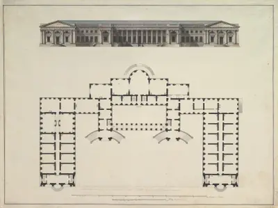 North Elevation and Ground Plan of the Alexander Palace at Tsarskoe Selo av Giacomo Quarenghi