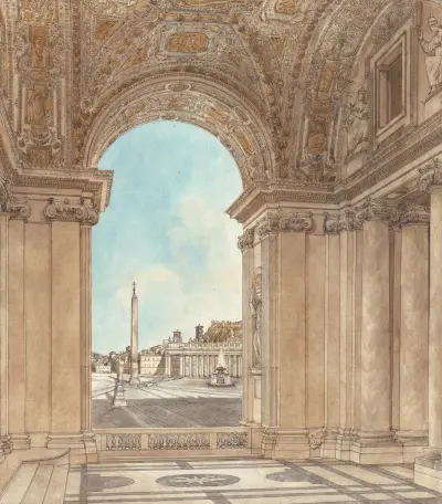 The Piazza of Saint Peter’s Seen through an Arch of the Basilica av Giacomo Quarenghi