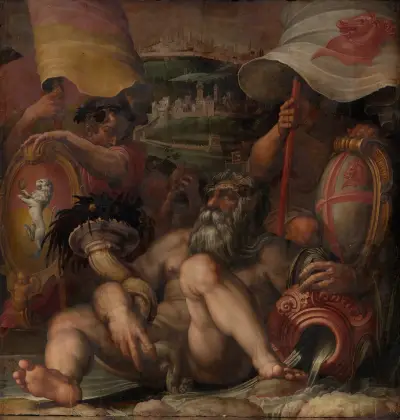Allegori över Colle val d'Elsa och San Gimignano av Giorgio Vasari