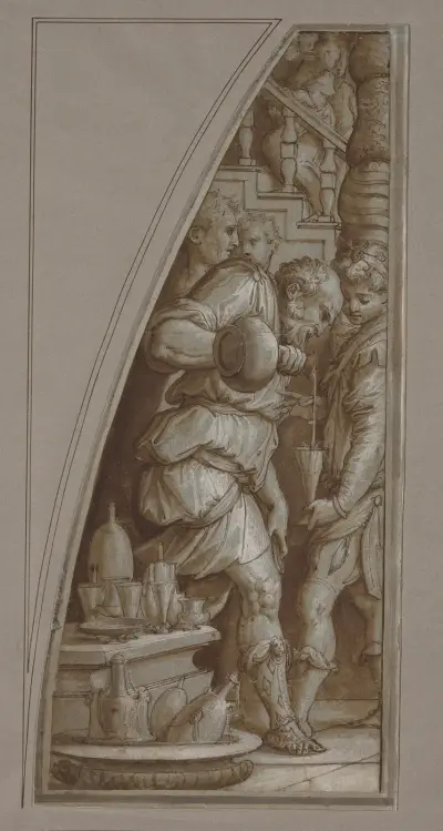 Bearded Man Filling a Glass av Giorgio Vasari