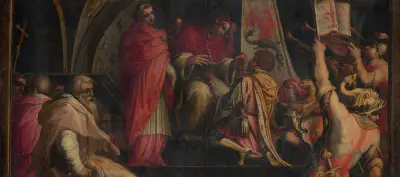 Clemens IV överlämnar sina insignier till guelfernas kaptener av Giorgio Vasari