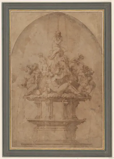 Design för en fontän med flodgudar och nymfer av Giorgio Vasari