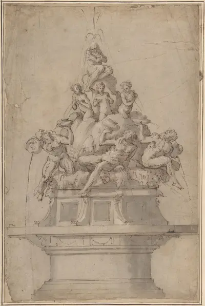 Design för en fontän med flodgudar och nymfer av Giorgio Vasari