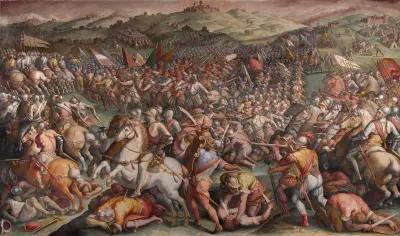 The battle of Marciano in Val di Chiana av Giorgio Vasari