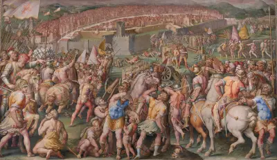 The storming of the fortress of Stampace in av Giorgio Vasari