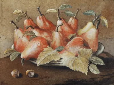 Stilleben med päron och hasselnötter av Giovanna Garzoni