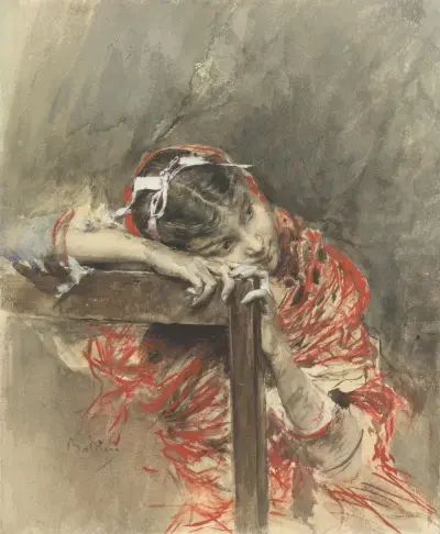 Flicka med röd sjal av Giovanni Boldini