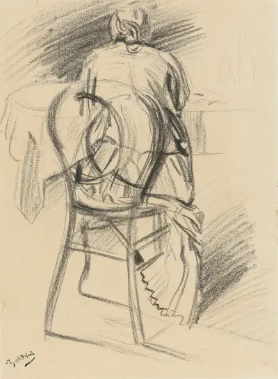 Kvinna sittande sedd bakifrån av Giovanni Boldini