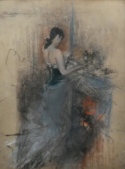 By The Fireside av Giovanni Boldini