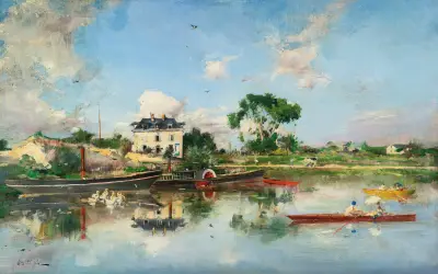 La Senna (On The Seine) av Giovanni Boldini