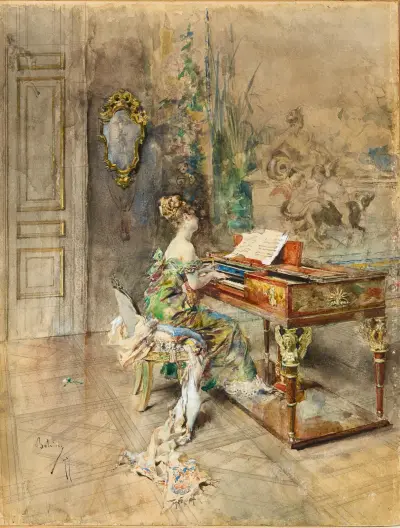 Pianista in abito settecentesco av Giovanni Boldini