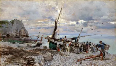 RETURN OF THE FISHING BOATS, ÉTRETAT av Giovanni Boldini