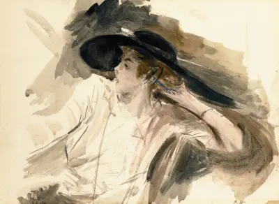 Ung kvinna med stor hatt av Giovanni Boldini