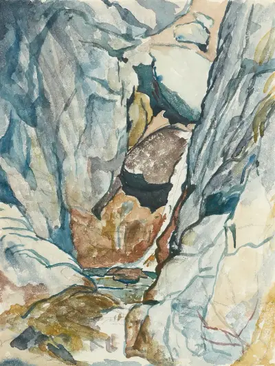 Mountain Gorge With Waterfall av Giovanni Giacometti