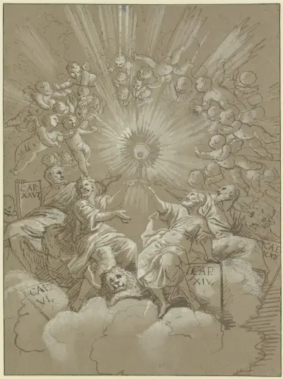 Die Verehrung der Hostie durch die vier Evangelisten av Giovanni Lanfranco