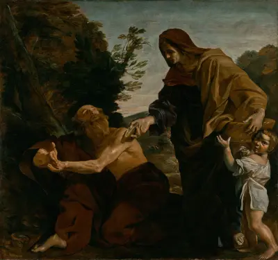 Elijah Receiving Bread from the Widow of Zarephath av Giovanni Lanfranco