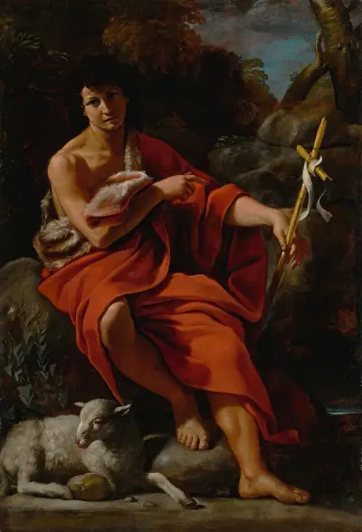 Saint John the Baptist in the wilderness av Giovanni Lanfranco