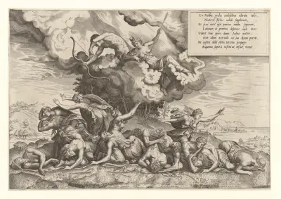 Apollo and Artemis Killing Niobe’s Children av Giulio Romano