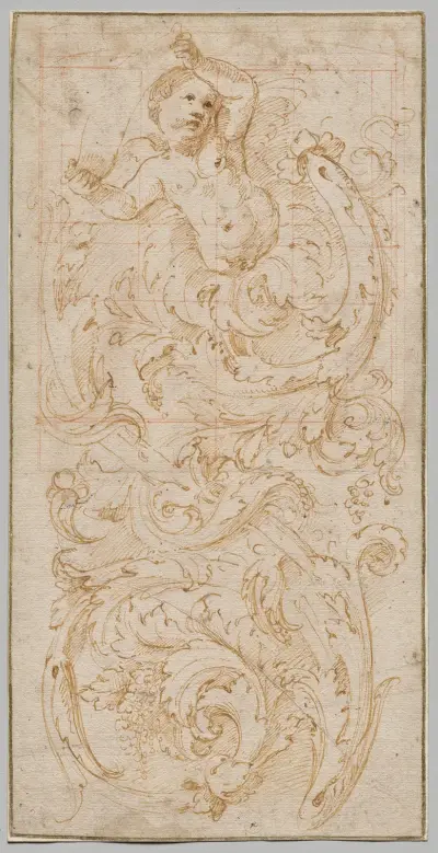 Design for a Frieze with a Putto and Acanthus Leaves av Giulio Romano
