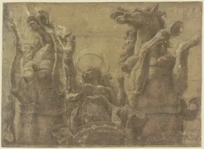 Luna auf ihrem Wagen in starker Unteransicht av Giulio Romano
