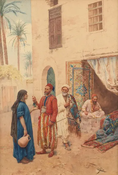 At a carpet bazaar av Giulio Rosati