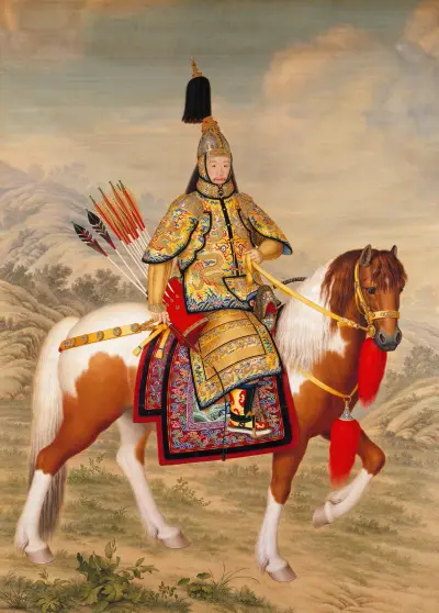 The Qianlong Emperor in Ceremonial Armour on Horseback av Giuseppe Castiglione