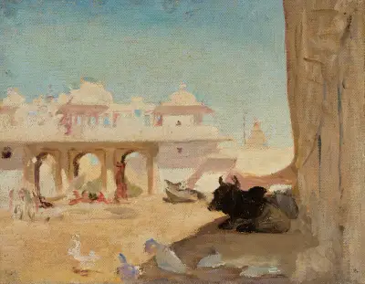 Gårdsplan vid maharadjans palats. Från resan till Indien av Jan Ciągliński