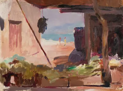 Fragment av byggnader vid havet. Från resan till Konstantinopel av Jan Ciągliński