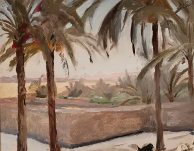 Palmträd mot pyramiderna. Från resan till Egypten av Jan Ciągliński