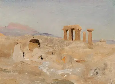 Apollónův chrám a hora Parnas v Korintu. Z cesty do Řecka, 1905 – č. 1, Jan Ciągliński