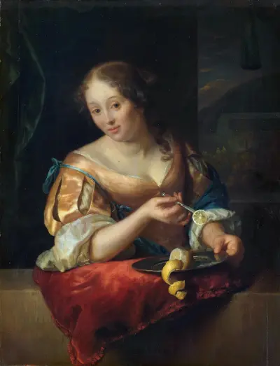 Young Woman with Lemon av Godfried Schalcken