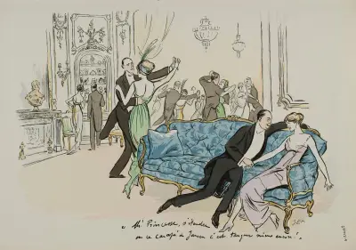 Ah, prinsessa, att sträcka ut sig i denna Jansen-soffa av Georges Goursat (Sem)