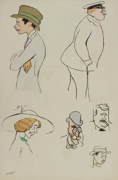 Baron Hubert Lejeune, M de Villeroy, Mme charron, MM Jacques et James Hennessy, inconnu av Georges Goursat (Sem)