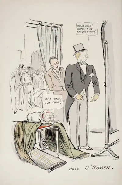 Boni de Castellane et le chien Bouboule chez le tailleur O’ Rossen av Georges Goursat (Sem)