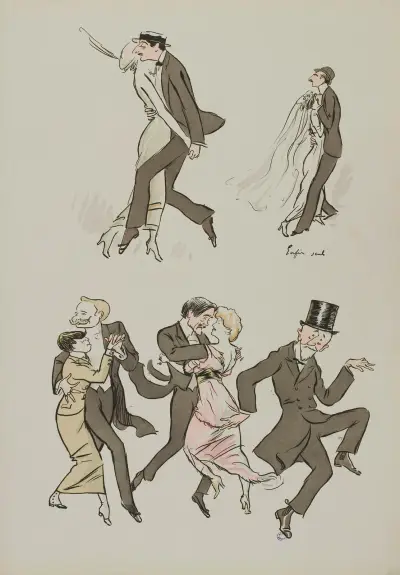 Enfin seuls ; Letellier, Hermant, Hervieu, Mme Bartet, Clarétie av Georges Goursat (Sem)
