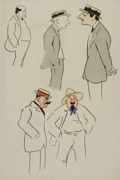 Eugène Letellier, M Fordyce, Henri Letellier, Lysée Denaint, Jacques Dhur av Georges Goursat (Sem)