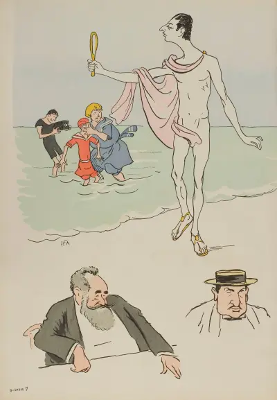 Baron Maurice de Rothschild, Gaston Dreyfus och andra personer av Georges Goursat (Sem)
