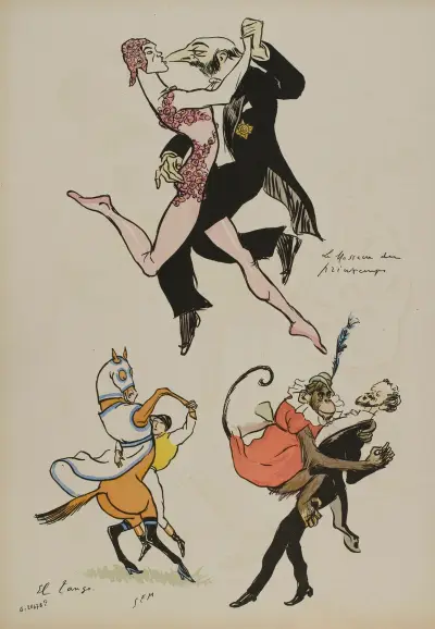 Vårens blodbad ; Gabriel Astruc, Nijinsky, Frédéric Madrazzo av Georges Goursat (Sem)