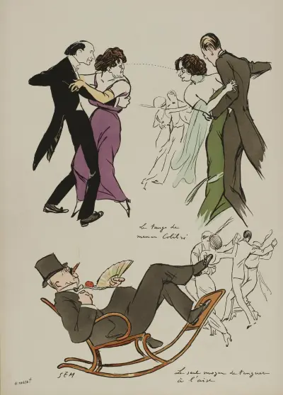 Mamma Colibris tango ; Henri Bataille, Mme de Bray, Melle Bady, Comte Hallez-Claparède av Georges Goursat (Sem)