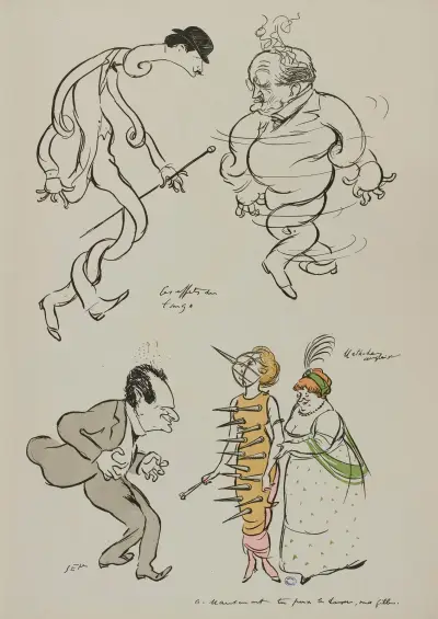 Les effets du tango ; Félix Oppenheim, Boldini, Raoul de Gunsbourg av Georges Goursat (Sem)