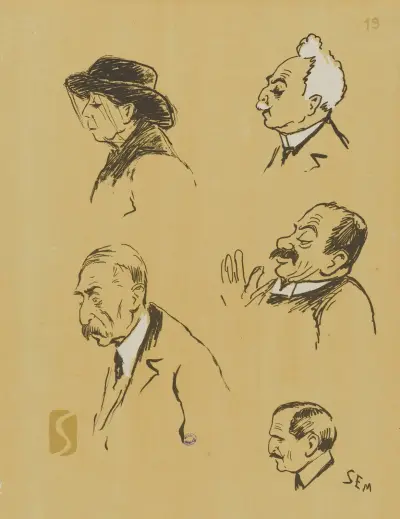 Madame Panon, M. Panon, M. de Fontgalland, le chauffeur Alexandre et M. de Lostalot av Georges Goursat (Sem)